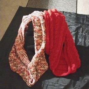 Two neck warmers multi-color and red
